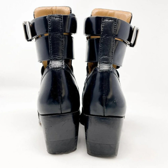 CHLOE Rylee Glossed Leather Ankle Boots Cut Out Black Size 37/7 - Picture 8 of 13